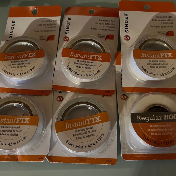 6 NEW PACKS SINGER INSTANT FIX HEM TAPE, 5 YARDS x 3/4" EA Sewing craft clear - Picture 1 of 4